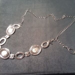 Chico's Silver Medallion Chain Belt Adjustable Hammered Metal Statement Belt